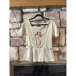 TRUE VINTAGE 60s/70s NATURAL COMFORT Leather Suede Tie Top Hippy Floral Tan L/XL